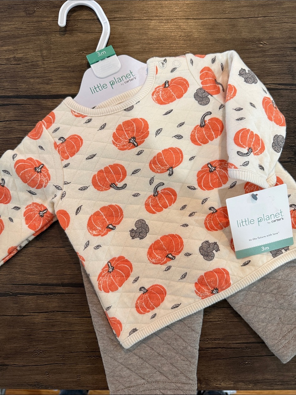 Carter’s Pumpkin Quilted Baby Top And Pants. Orange Pumpkin Print. 3M